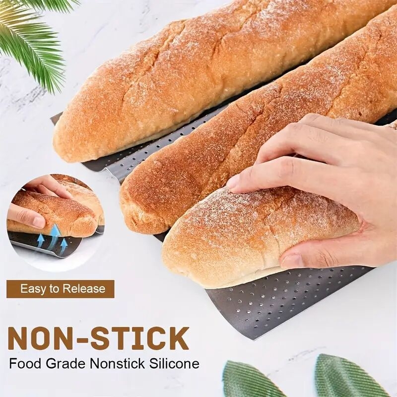 法式意大利面包烤盘不粘巴格特面包烤箱用具，适用于2/3/4个面包的穿孔设计 1