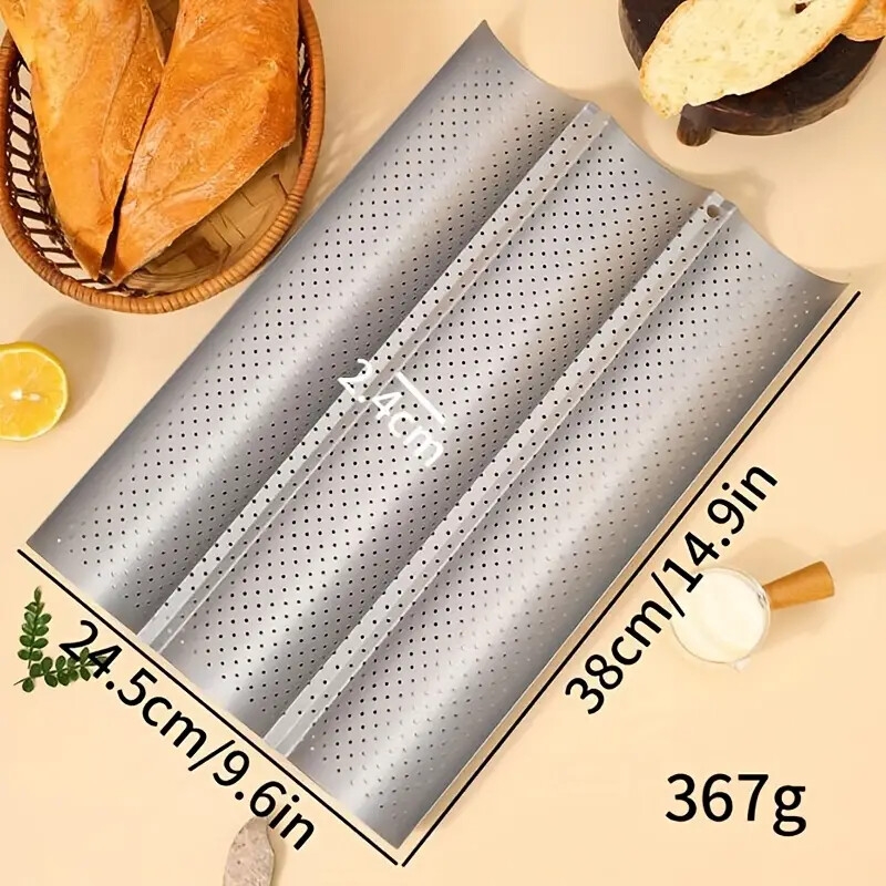 法式意大利面包烤盘不粘巴格特面包烤箱用具，适用于2/3/4个面包的穿孔设计 2