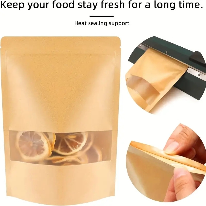 24 piece reusable kraft paper bags with window leakproof zip lock food storage pouches multiple sizes details 0