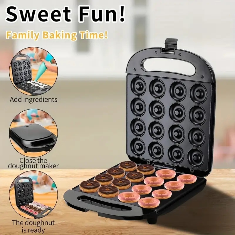 16   mini donut maker 1000w electric non stick surface kids donut machine black home donut maker 110v 130v power supply us plug compatible no battery included 6
