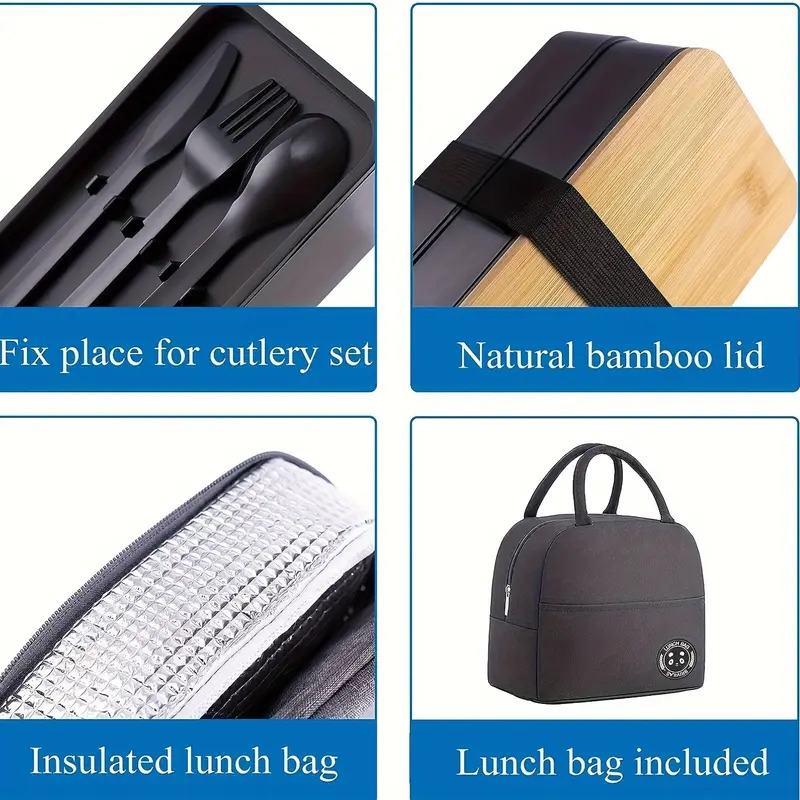 bento lunch box set with insulated bag microwave safe leakproof plastic lunch containers with bamboo lids adjustable dividers and utensils ideal for work picnics 1 piece set christmas gift packaging 3