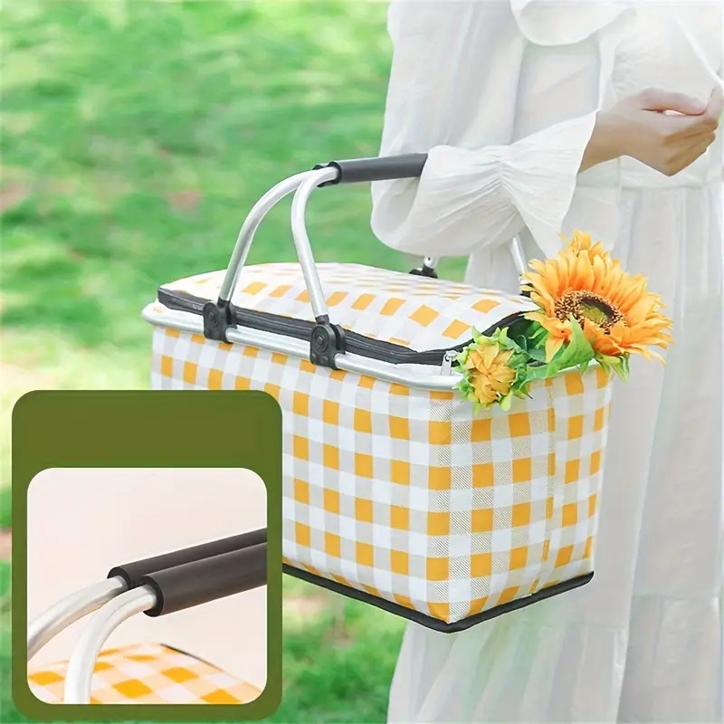 1pc outdoor picnic insulation bag portable insulation bag   structure foldable insulation food storage basket details 1