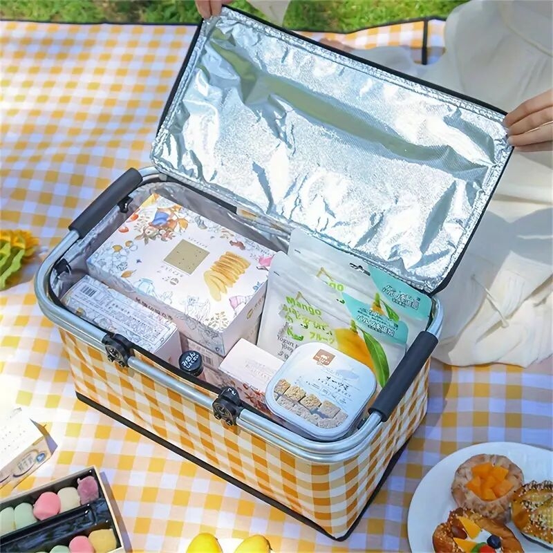 1pc outdoor picnic insulation bag portable insulation bag   structure foldable insulation food storage basket details 4
