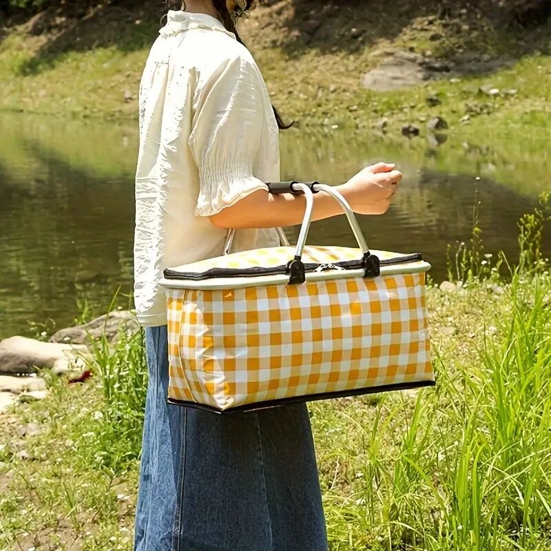1pc outdoor picnic insulation bag portable insulation bag   structure foldable insulation food storage basket details 5