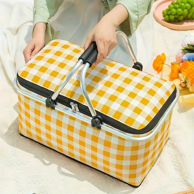 1pc outdoor picnic insulation bag portable insulation bag   structure foldable insulation food storage basket 0