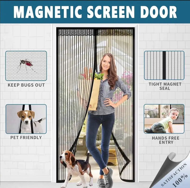 1pc magnetic fly screen door heavy duty bug mesh curtain with powerful magnets and full frame magic tape insect protection door no gap keep bugs details 0