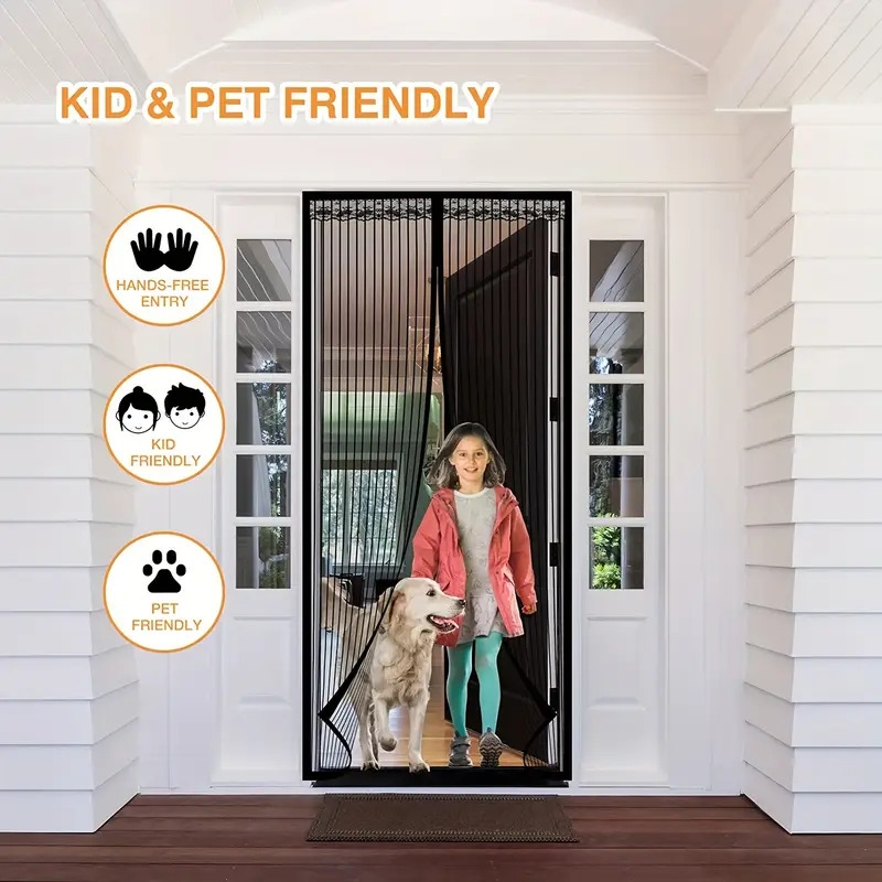 1 set magnetic screen door door screen magnetic closure heavy duty retractable mesh screen door with magnets pet friendly anti mosquito door net 3