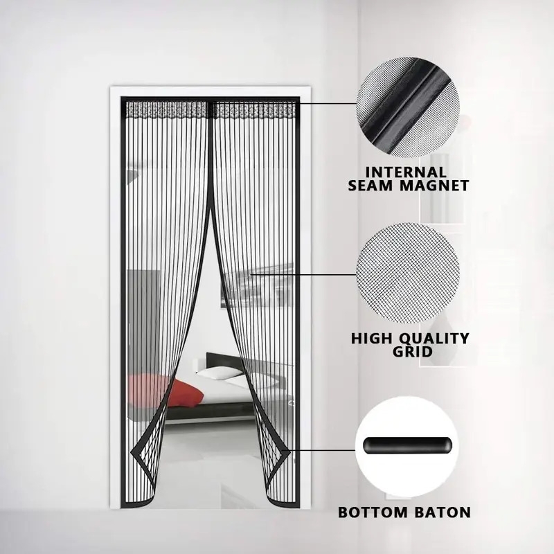 1pc magnetic fly screen door heavy duty bug mesh curtain with powerful magnets and full frame magic tape insect protection door no gap keep bugs details 4