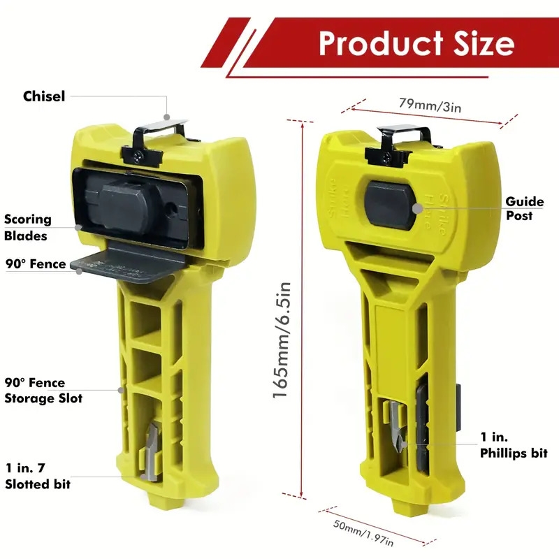门闩安装套件，用于精确划分和凿刻的门闩嵌合工具，准确专业安装，适用于方形或圆形死锁、1-3/8 英寸或 1-3/4 英寸厚门的门安装套件，内置划分和凿子工具 商品详情 4