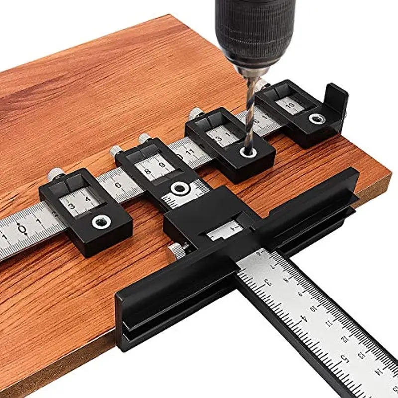 1pc black cabinet hardware fixture tool-adjustable punching positioning drill template guide wooden drill pin guide for installing handle knobs on doors and drawers black 0