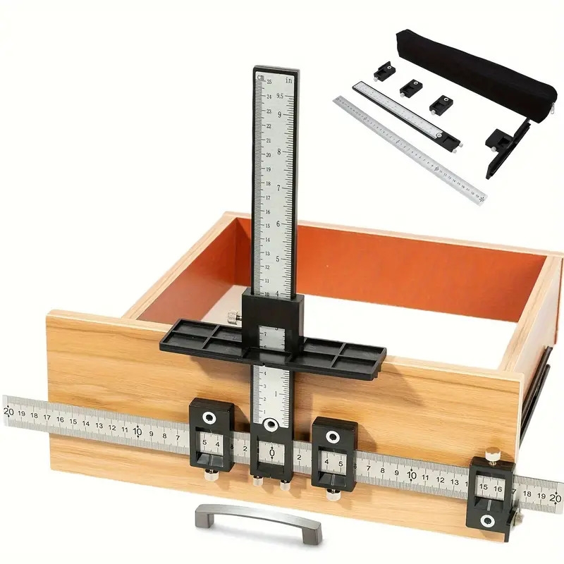 1pc punch locator cabinet drawer handle punch auxiliary positioning tool adjustable punching positioning drilling template guide for installing handles and knobs on doors and drawers with a storage bag 0