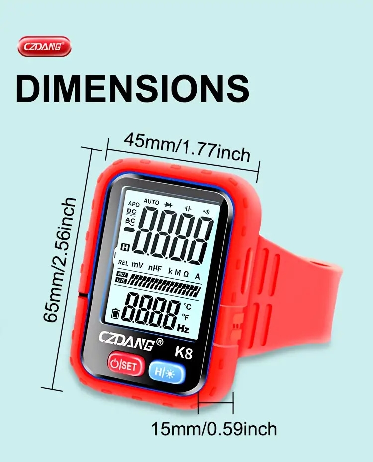 高空作业电压表，高精度多功能万能表，便携智能带背光腕带款万用表。 商品详情 3