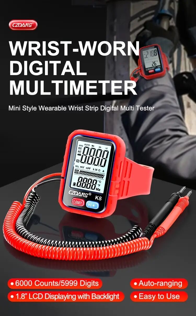 高空作业电压表，高精度多功能万能表，便携智能带背光腕带款万用表。 商品详情 0