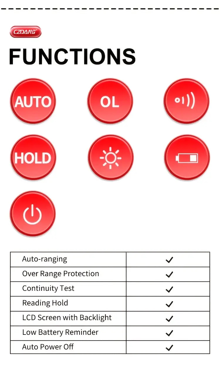 高空作业电压表，高精度多功能万能表，便携智能带背光腕带款万用表。 商品详情 5