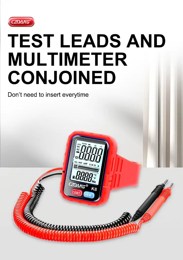 高空作业电压表，高精度多功能万能表，便携智能带背光腕带款万用表。 商品详情 7