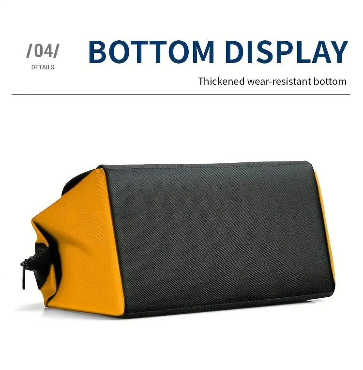   重型耐磨工具包 - 加厚便携式宽口多隔层电工、木匠、机械师及家用（黄色/黑色）| 坚固手柄工具袋 | 多功能工具收纳包 商品详情 5