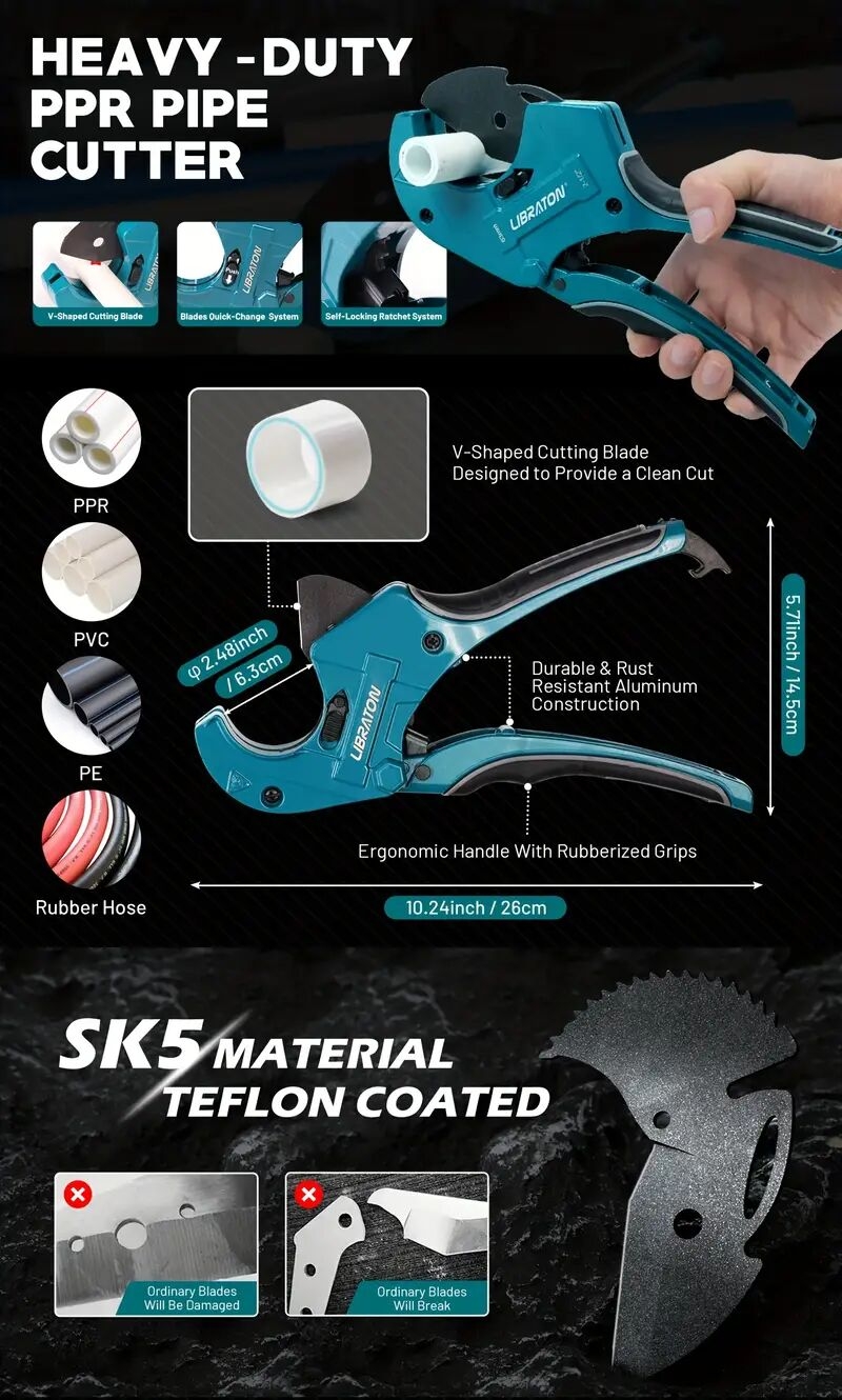   机 和pvc切割机，单手快速管切割工具，带更换刀片，用于切割2-1/2“（63毫米）管道 商品详情 0