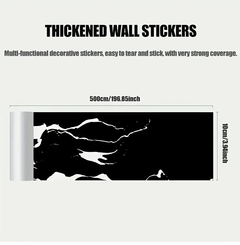 1卷=196.85英寸长x3.94英寸宽，加厚大卷大理石自粘踢脚线墙纸，即剥即贴，diy可拆卸，无残留移除，易粘贴，pet乙烯基材料，防水，防潮，易打理，可水洗，适用于电视背景墙门框相框装饰贴纸，家具饰品。客厅墙角，天花墙角，厨房角落，卫生间隔断踢脚线墙贴，翻新壁纸 商品详情 2