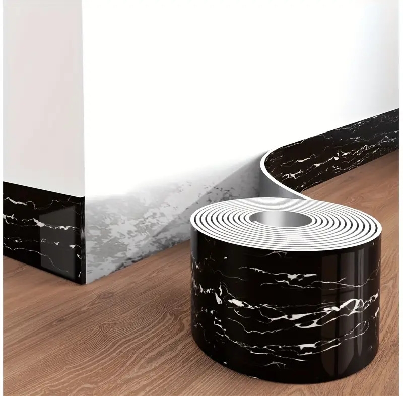 1卷=196.85英寸长x3.94英寸宽，加厚大卷大理石自粘踢脚线墙纸，即剥即贴，diy可拆卸，无残留移除，易粘贴，pet乙烯基材料，防水，防潮，易打理，可水洗，适用于电视背景墙门框相框装饰贴纸，家具饰品。客厅墙角，天花墙角，厨房角落，卫生间隔断踢脚线墙贴，翻新壁纸 商品详情 10