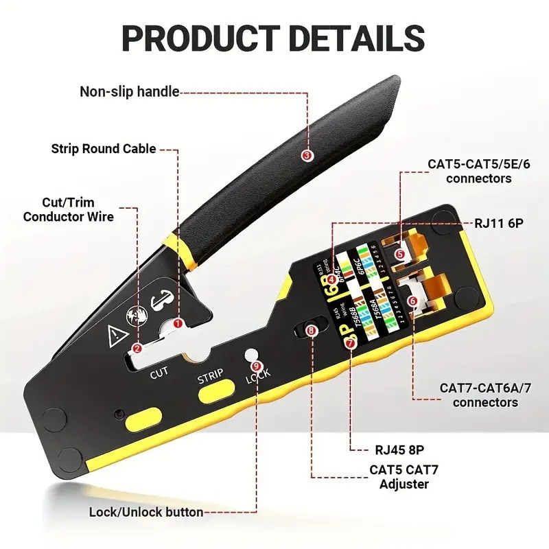 multifunctional rj45 crimping tool cat5 6a 7 cable cutter 6088 efficient 8p6p crimper for shielded connectors non slip handle with adjustable button durable network wiring pliers for cat 7 details 6