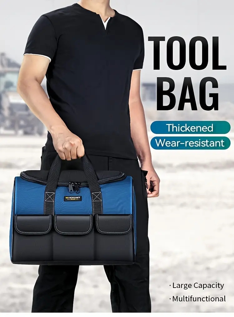 heavy duty tool bag with wide mouth for tool storage carrier and organizer tool bag for men wide mouth tool bag with inside pockets details 0