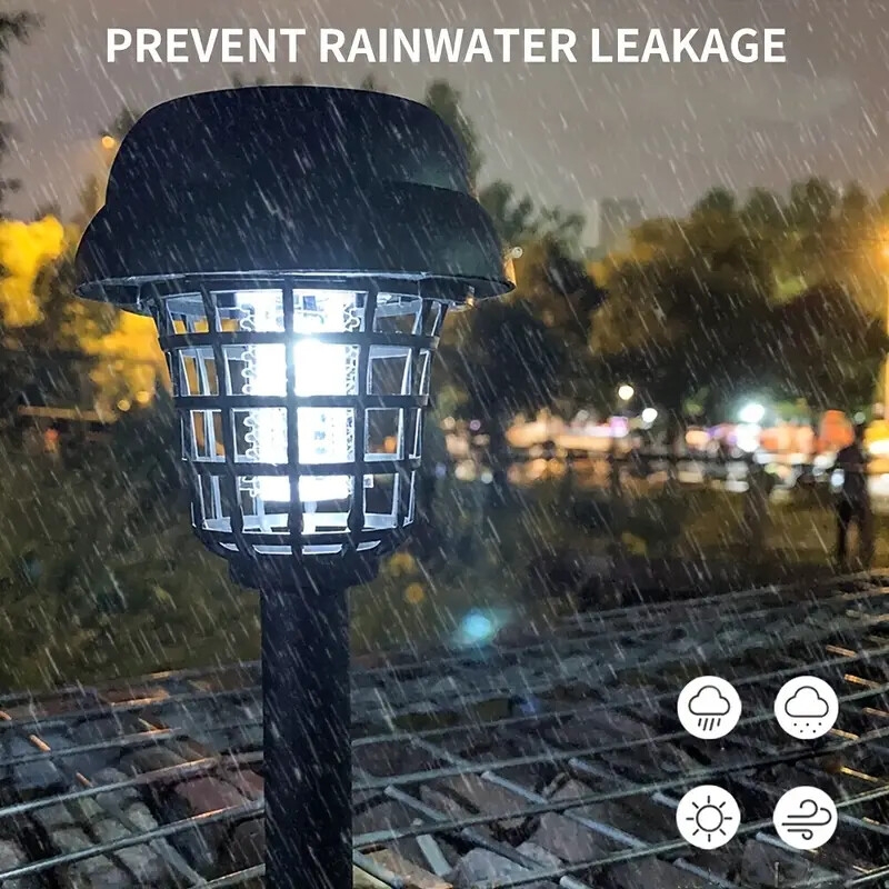 2pcs solar mosquito killer lamp waterproof outdoor garden fly trap lamp outdoor yard mosquito trap electric shock insect killing mosquito repellent lamp details 2