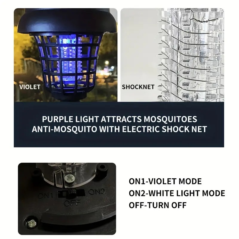 2pcs solar mosquito killer lamp waterproof outdoor garden fly trap lamp outdoor yard mosquito trap electric shock insect killing mosquito repellent lamp details 6