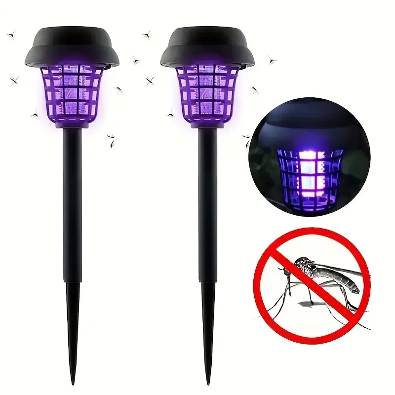 2pcs solar mosquito killer lamp waterproof outdoor garden fly trap lamp outdoor yard mosquito trap electric shock insect killing mosquito repellent lamp details 1
