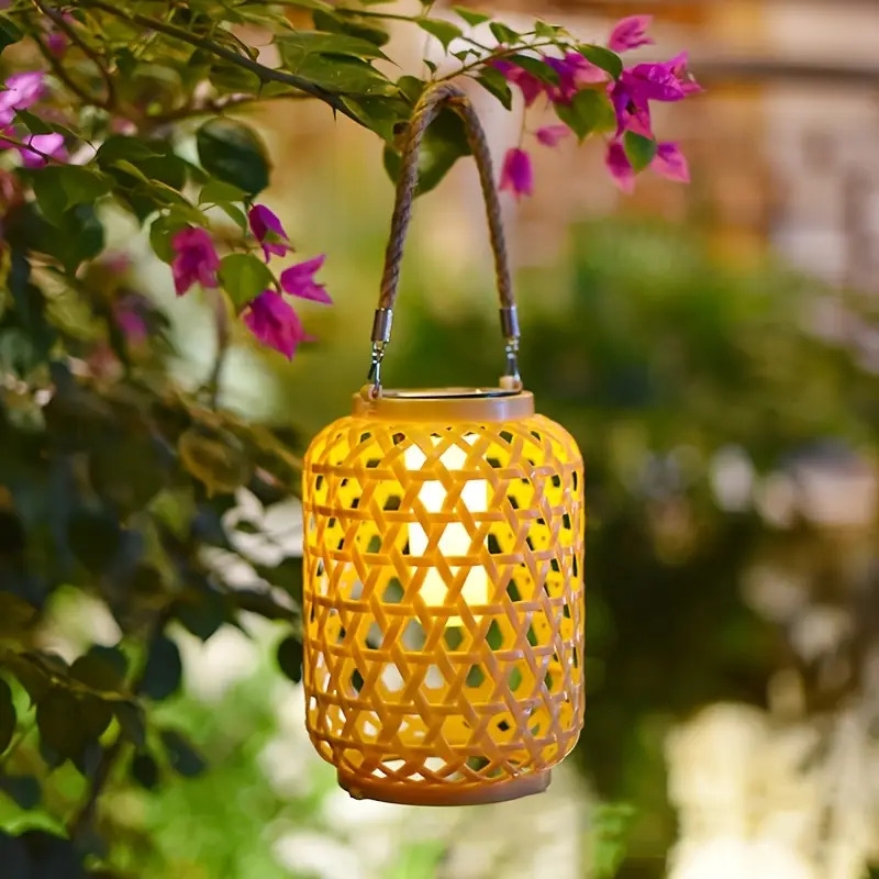 solar outdoor lights - solar lanterns with automatic  , warm  , solar-powered chandelier for garden, patio, party, lawn, tree decoration - energy-  landscape lighting, outdoor solar lights, patio ambiance, rustic charm, rattan design, garden lighting, vintage lantern, durable construction, ecoconscious buyers 5
