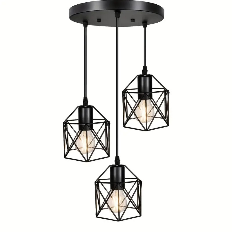 1pc vintage 3 lights ceiling lamp adjustable hanging pendant lights industrial flush mount ceiling lighting fixture e27 base black geometric ceiling hanging lamp for kitchen dinning room hallway 2