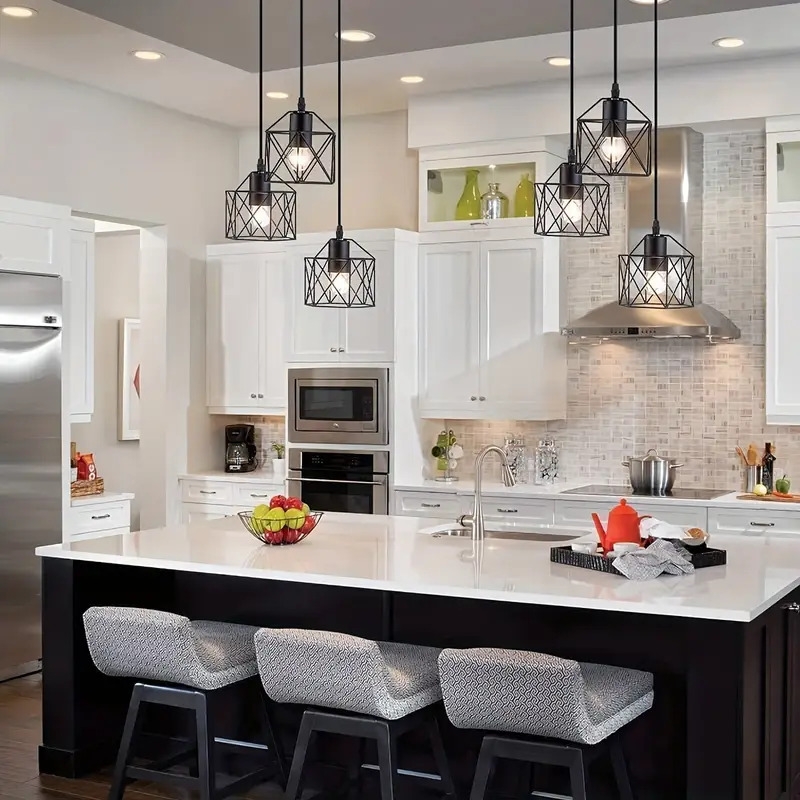 1pc vintage 3 lights ceiling lamp adjustable hanging pendant lights industrial flush mount ceiling lighting fixture e27 base black geometric ceiling hanging lamp for kitchen dinning room hallway 5