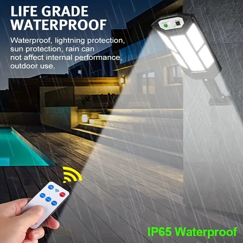 solar street light outdoor waterproof dusk to dawn 43smd 59cob security wall lamp 3 working modes with remote pir motion sensor for garden patio path halloween christmas party decoration 1 pack 2 pack 4 pack 1