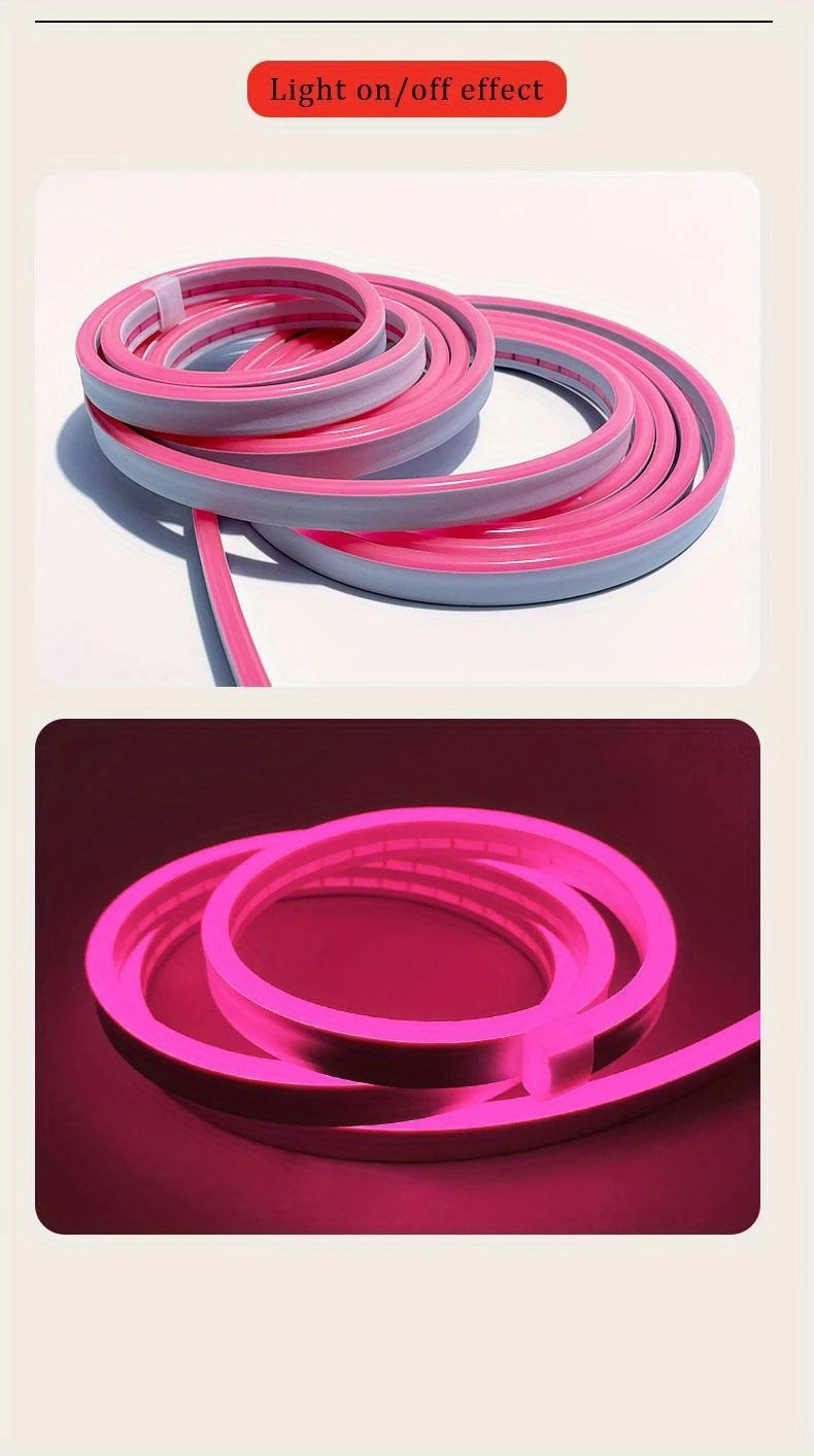 1条粉色led霓虹灯带,usb供电,带按钮控制,安全电压5v,适合生日派对装饰和圣诞户外活动 - 无需电池 详情 10