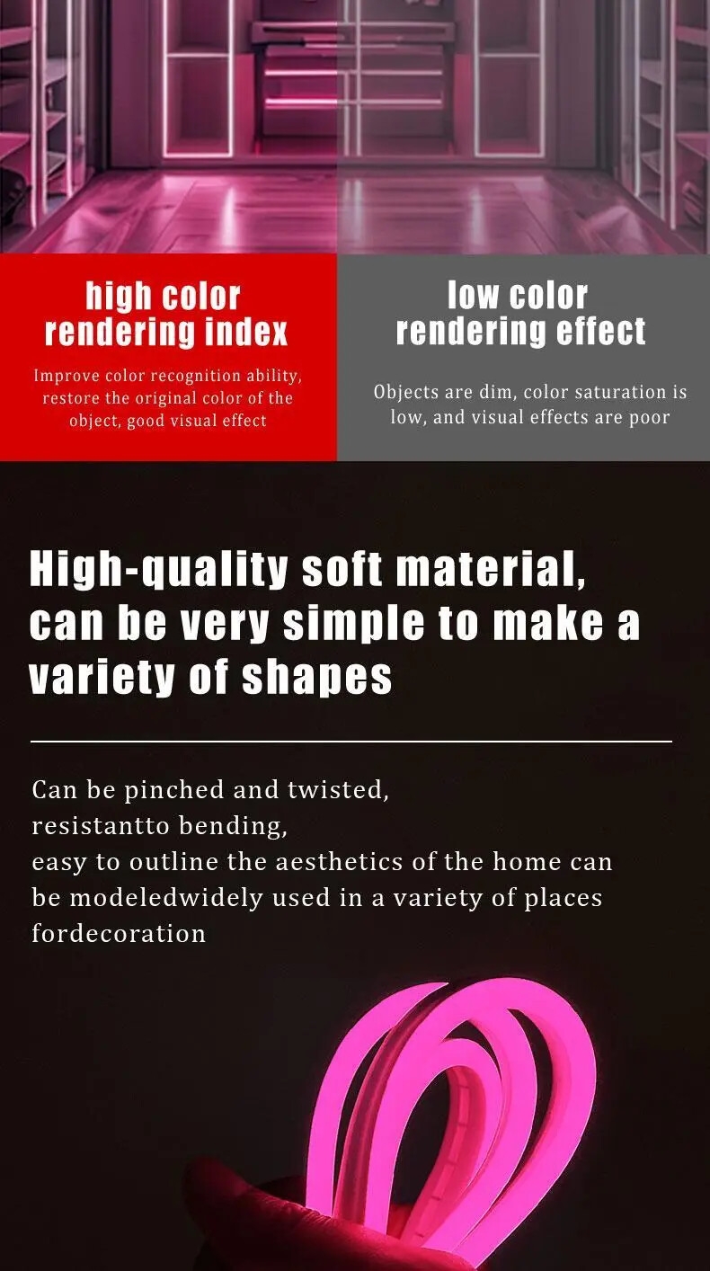 1条粉色led霓虹灯带,usb供电,带按钮控制,安全电压5v,适合生日派对装饰和圣诞户外活动 - 无需电池 详情 4