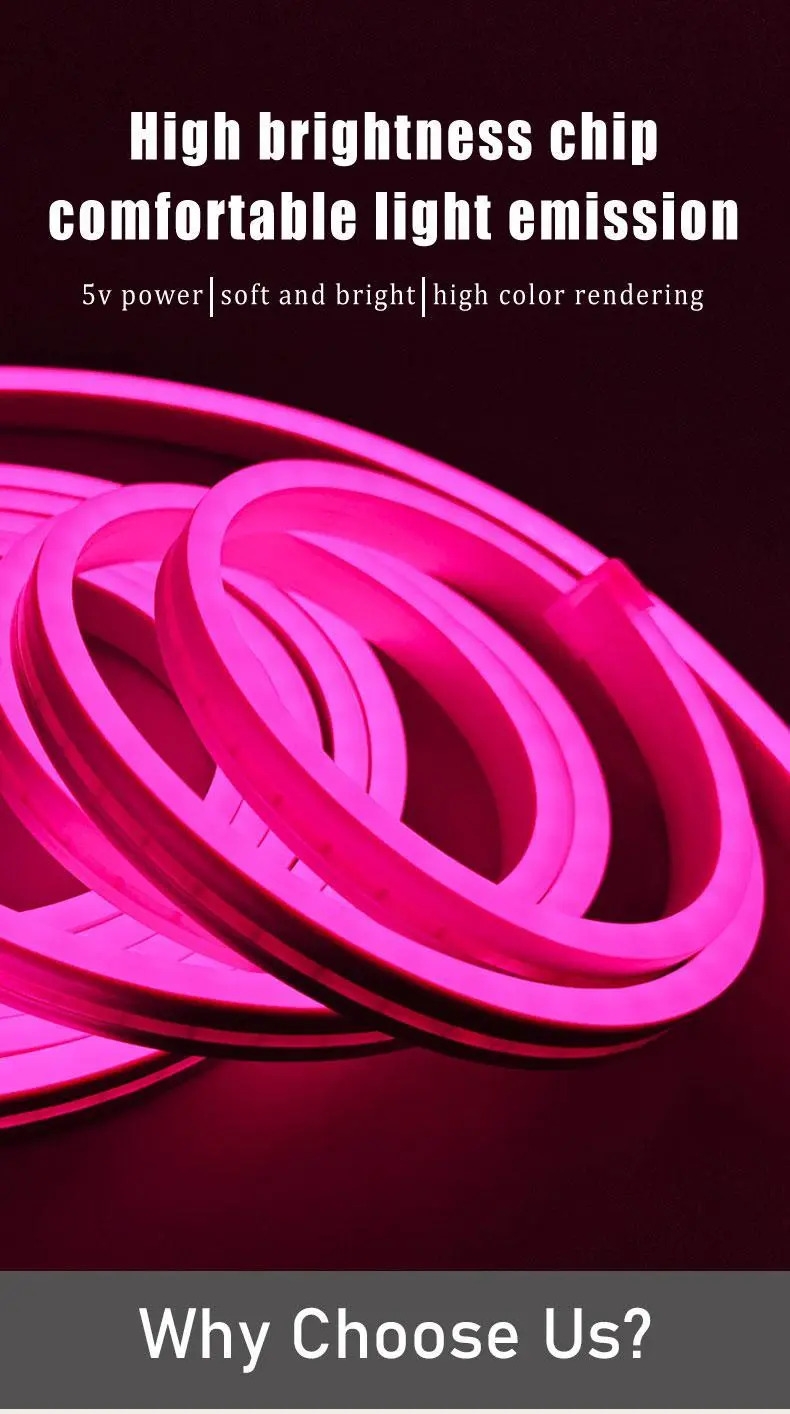 1条粉色led霓虹灯带,usb供电,带按钮控制,安全电压5v,适合生日派对装饰和圣诞户外活动 - 无需电池 详情 0