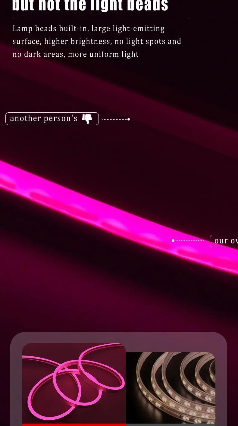 1条粉色led霓虹灯带,usb供电,带按钮控制,安全电压5v,适合生日派对装饰和圣诞户外活动 - 无需电池 详情 1