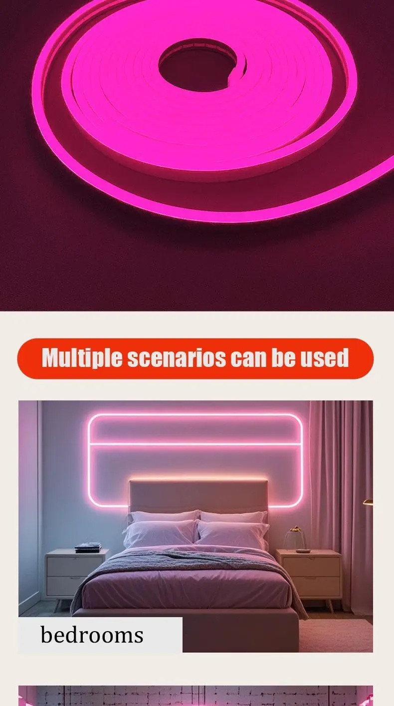 1条粉色led霓虹灯带,usb供电,带按钮控制,安全电压5v,适合生日派对装饰和圣诞户外活动 - 无需电池 详情 8