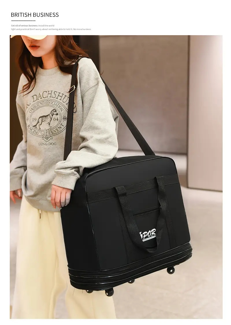 1pc waterproof folding portable travel bag with wheels multilayer large capacity trolley suitcase bag lightweight business duffel bag details 22