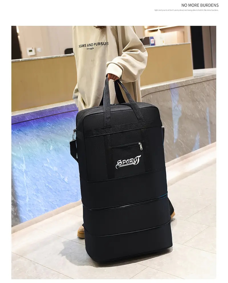 1pc waterproof folding portable travel bag with wheels multilayer large capacity trolley suitcase bag lightweight business duffel bag details 19