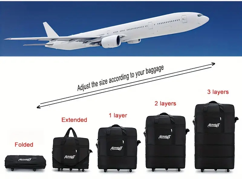 1pc waterproof folding portable travel bag with wheels multilayer large capacity trolley suitcase bag lightweight business duffel bag details 1