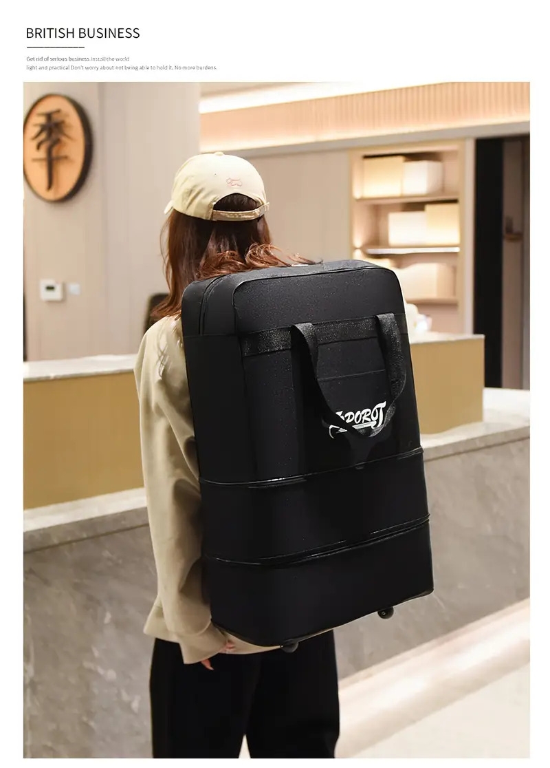 1pc waterproof folding portable travel bag with wheels multilayer large capacity trolley suitcase bag lightweight business duffel bag details 18