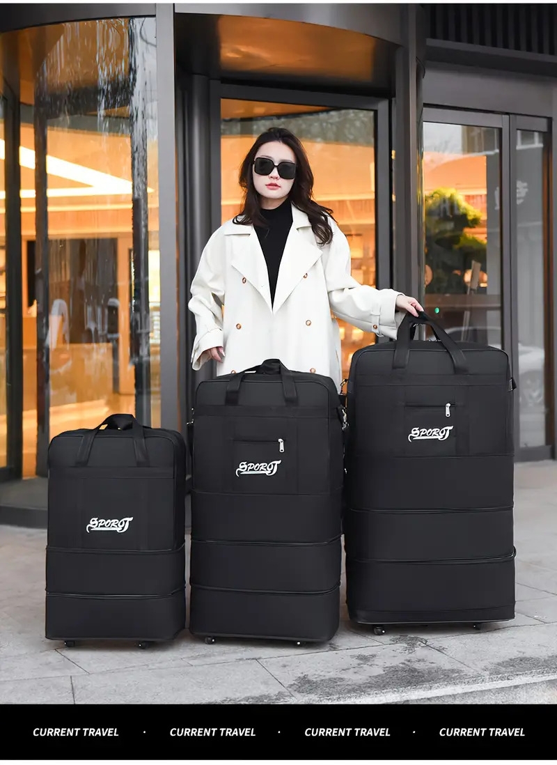 1pc waterproof folding portable travel bag with wheels multilayer large capacity trolley suitcase bag lightweight business duffel bag details 15