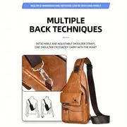 1 件男士新款 PU 皮革复古休闲简约胸包，斜挎大容量多隔层防水高级男士斜挎包，用于携带。 详情 1