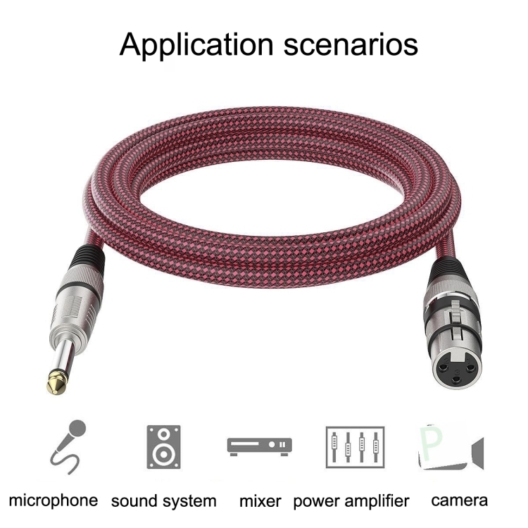 1m 红黑网 TRS 6.35mm公转卡农母 麦克风XLR平衡线 - B6