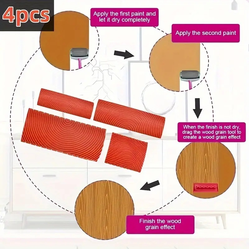 4pcs set paint brush wood graining rubber roller brush painting tools   wall painting home decoration art embossing graining 1