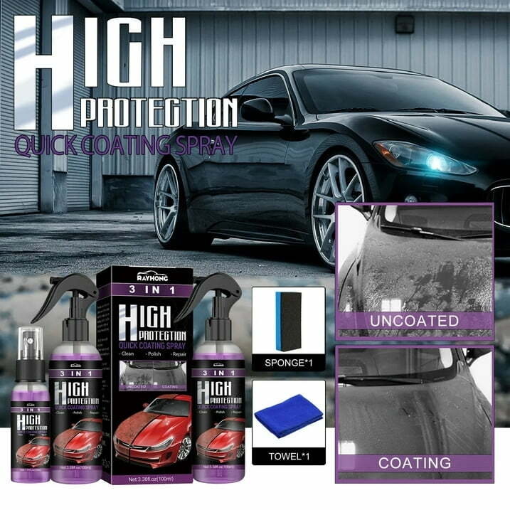 3 in 1 Function High Protection Quick Coating Spray, Car Scratch Nano Repair Spray, Car Coating Fast Wax Polishing Spray (2Pcs*100ml+Brush Cloth)