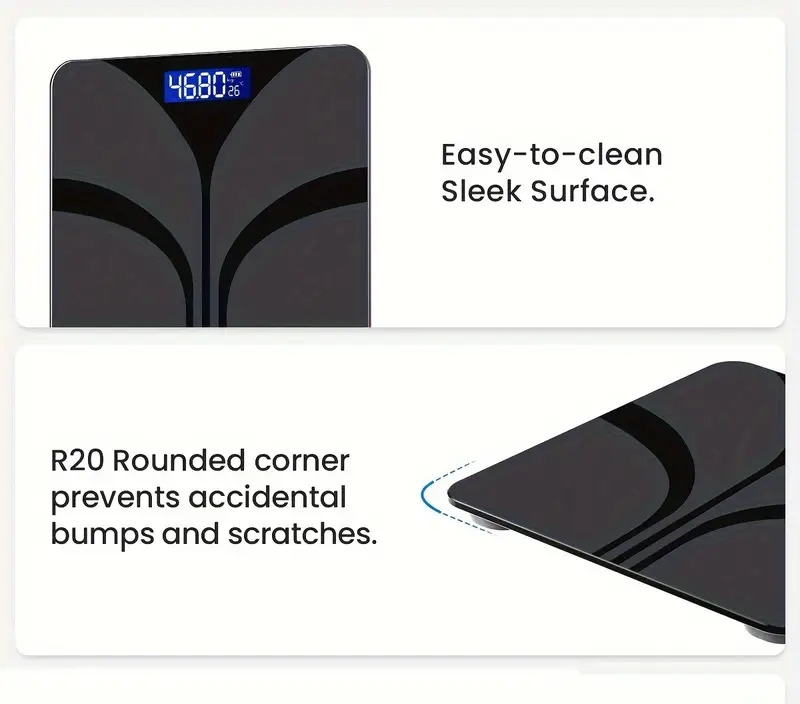 时尚黑色智慧家庭秤，带有易于读取的 lcd 显示屏 - 精确到 0.1 lbs/400 lbs，温度和重量测量，现代浴室优雅设计，aaa 电池供电（不含电池） 商品详情 5
