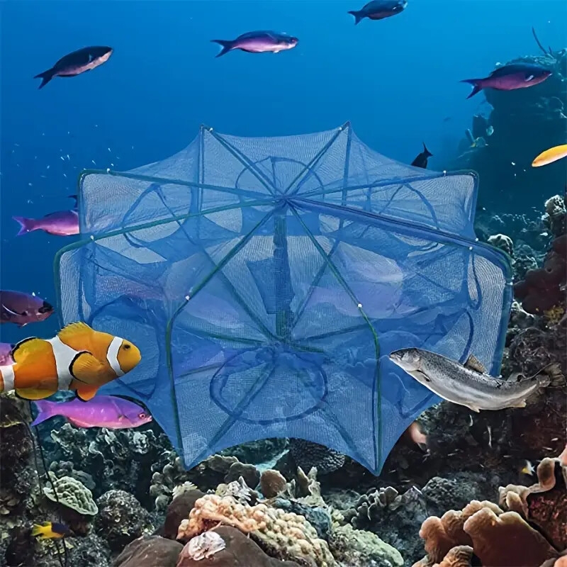 with this portable foldable nylon mesh fishing net   shrimp crab and lobster 4