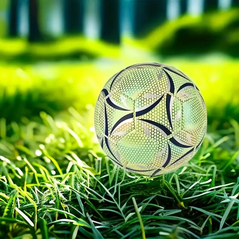 reflective glow in the dark soccer ball size 5   rubber material   and   adult age range   of 1 8