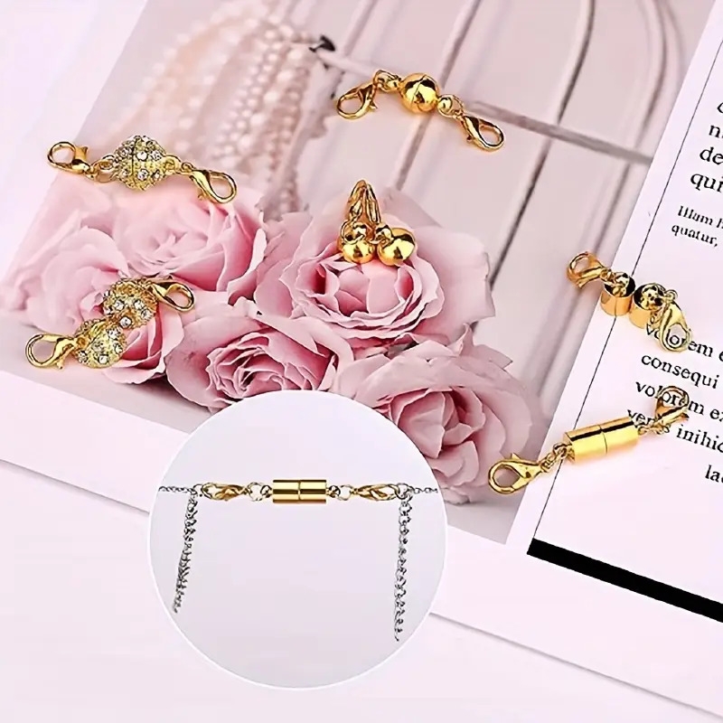 12pcs locking magnetic jewelry clasp magnetic lobster clasp necklace clasps and closures bracelet extender magnetic connector clasps for jewelry making golden and silvery 5